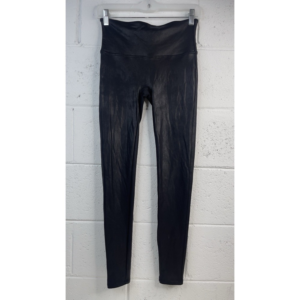 Spanx Faux Leather Womens  Leggings Medium Black Classic Crackled Finish